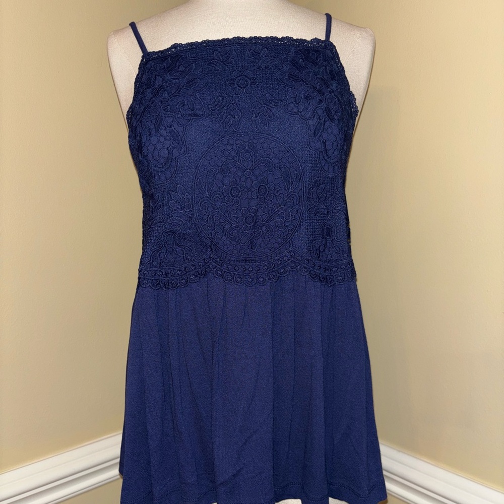 Navy Blue Lace Sleeveless Top